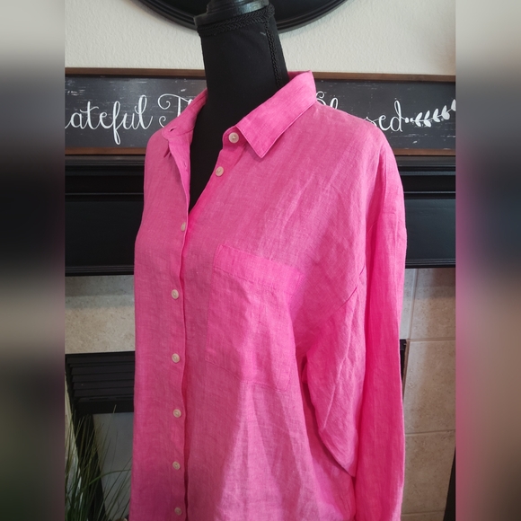 Lands' End Bold Pink Collared Shirt - Picture 8 of 10